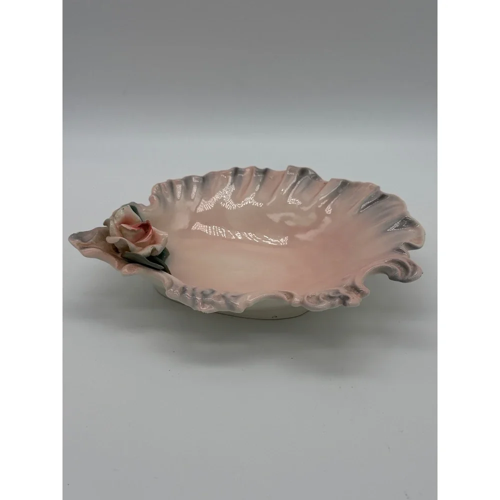 Florence Ceramics Trinket Dish Pink Shell Rose Pasadena CA Vintage Good